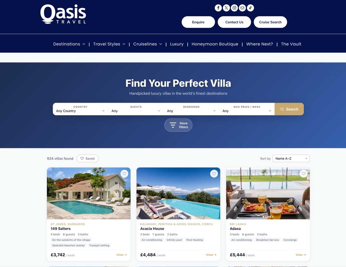 Oasis Travel's branded villa search at oasis-travel.co.uk/villas